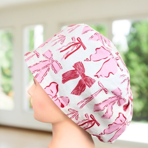 PREMIUM Pink Bows~ Euro Style Scrub Cap, Unisex Nurse Cap, CNA, MD, NP, Tech - Picture 2 of 4